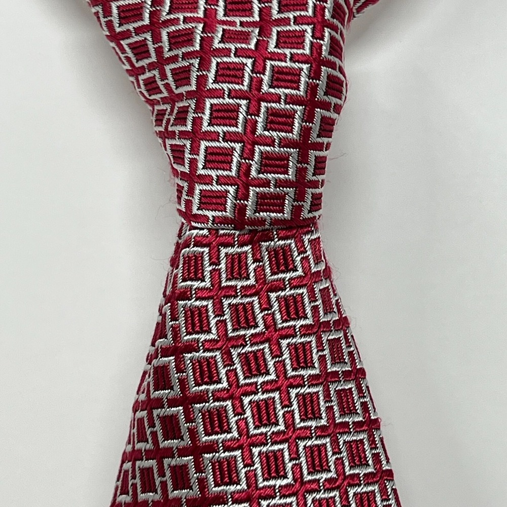 Versace Collection Squares Men's 100% Silk Tie Red Silver‎ Vintage NWT
